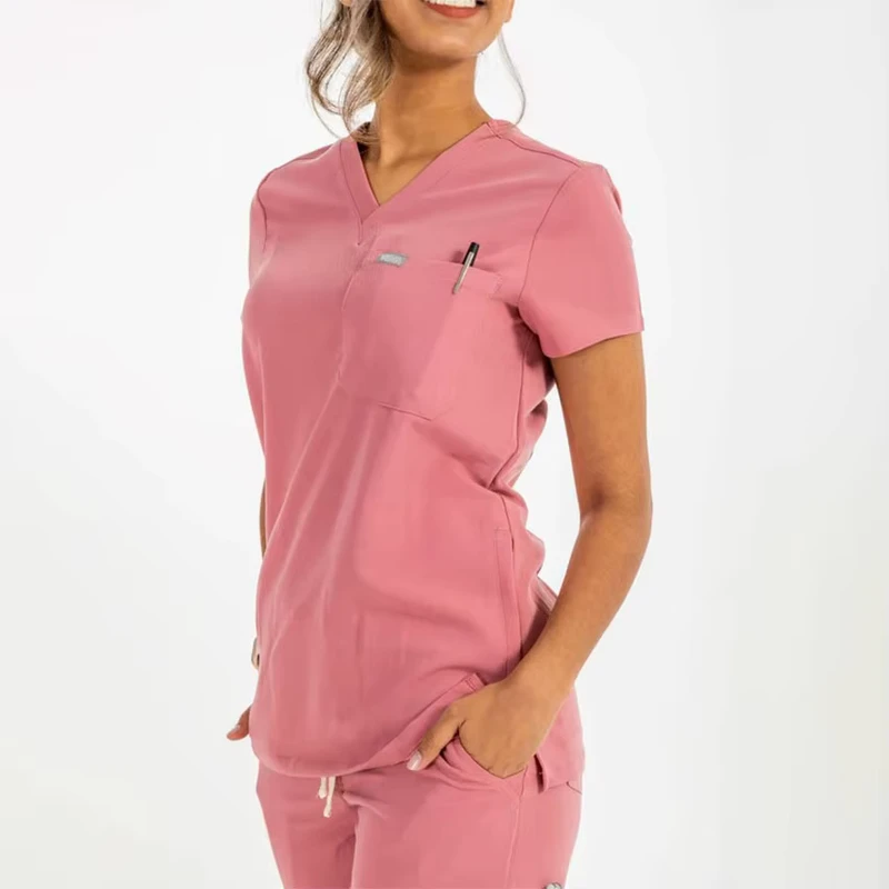Bestex Women Scrubs Nursing Uniform Sky Blue and Pink Scrubs Para Mujeres Customized Medical Uniforms for Medical Scrub Sets