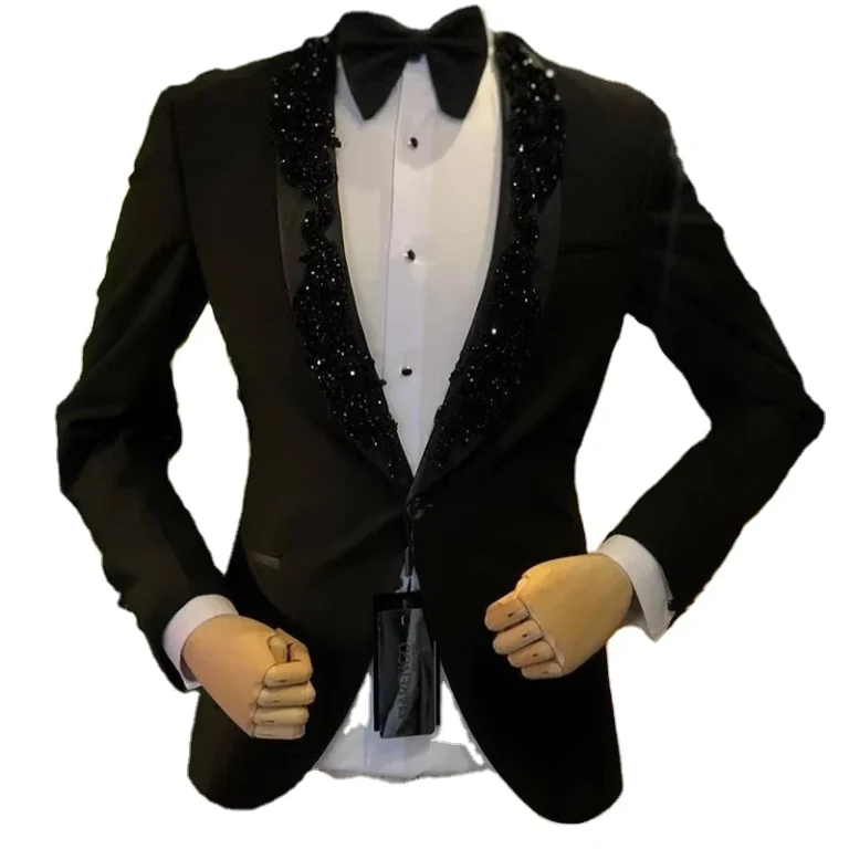 Black-Beads-Groom-Tuxedos-Mens-Morning-Suits-Stage-Cosplay-Party-Suits-Wedding-Best-Man-Blazer-JacketPants