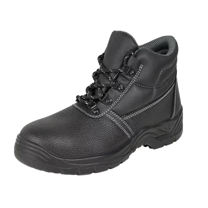 Black Embossed Leather Upper PU Outsole Composite Steel-Toe Anti-Slip Mining Safety Boots Unisex