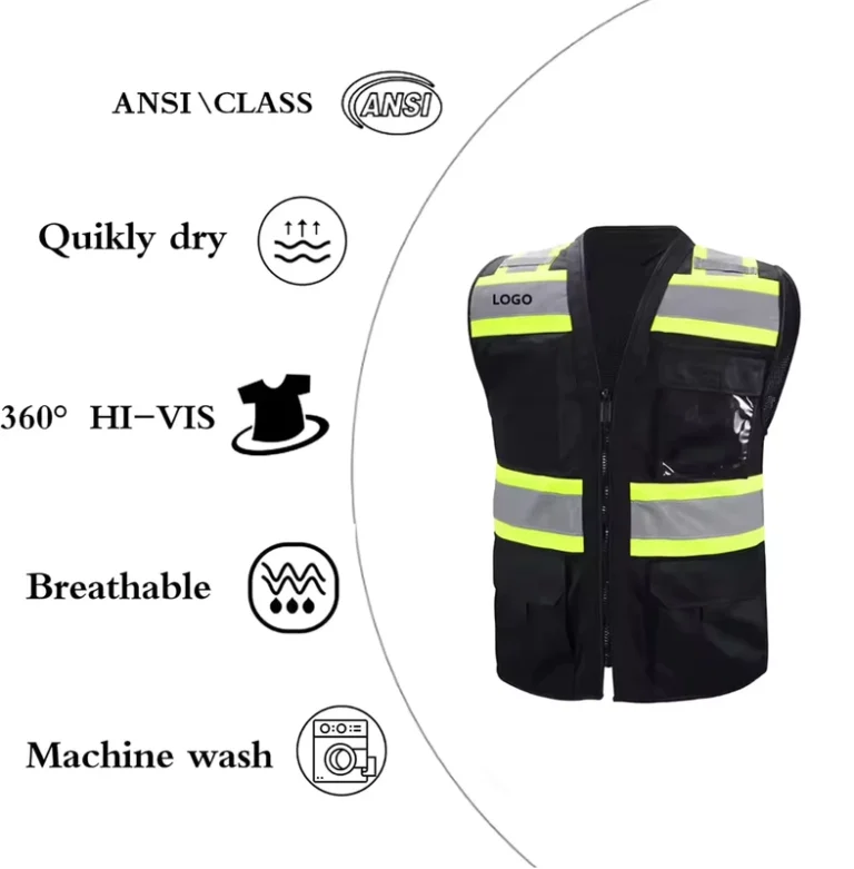 Black-High-Visibility-Reflective-Work-Construction-Safety-Vest