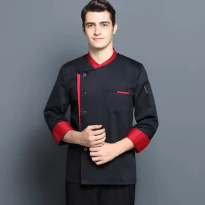 Black Long Sleeve Chef Coat Jacket for Kitchen and Restaurant