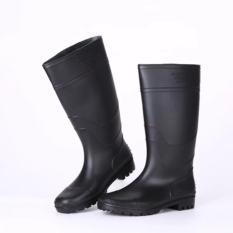 Black PVC Industrial Rain Boots for Work and Construction