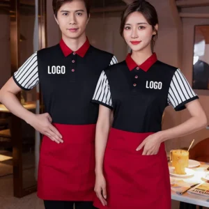 Black Polyester Spandex Restaurant Waiter Polo Shirt