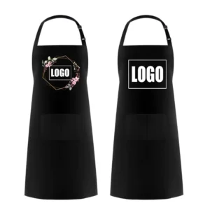 Black White Bib Apron 100% Spun Polyester with Ties for Commercial Restaurant Kitchen