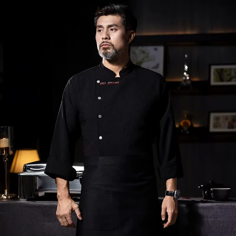 Black White Customized Logo Kitchen Clothes Hospitality Restaurant Chef Jacket Coat