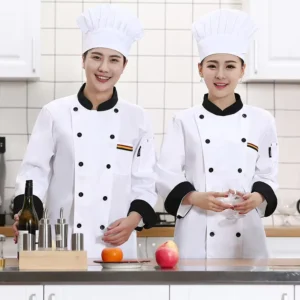 Black Women’s Long-Sleeve Chef Coat Jacket Kitchen Cooking Uniform Restaurant Hotel Bar