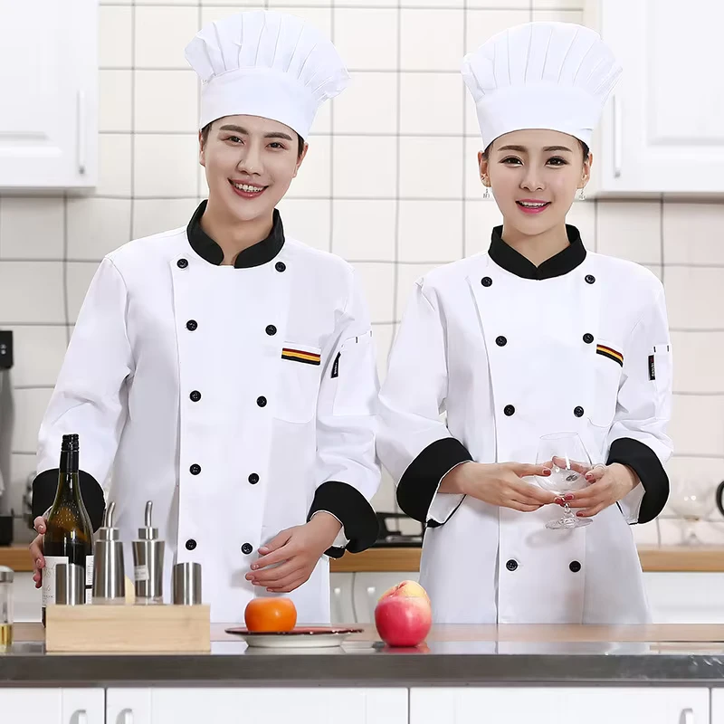 Black Women's Long-Sleeve Chef Coat Jacket Kitchen Cooking Uniform Restaurant Hotel Bar