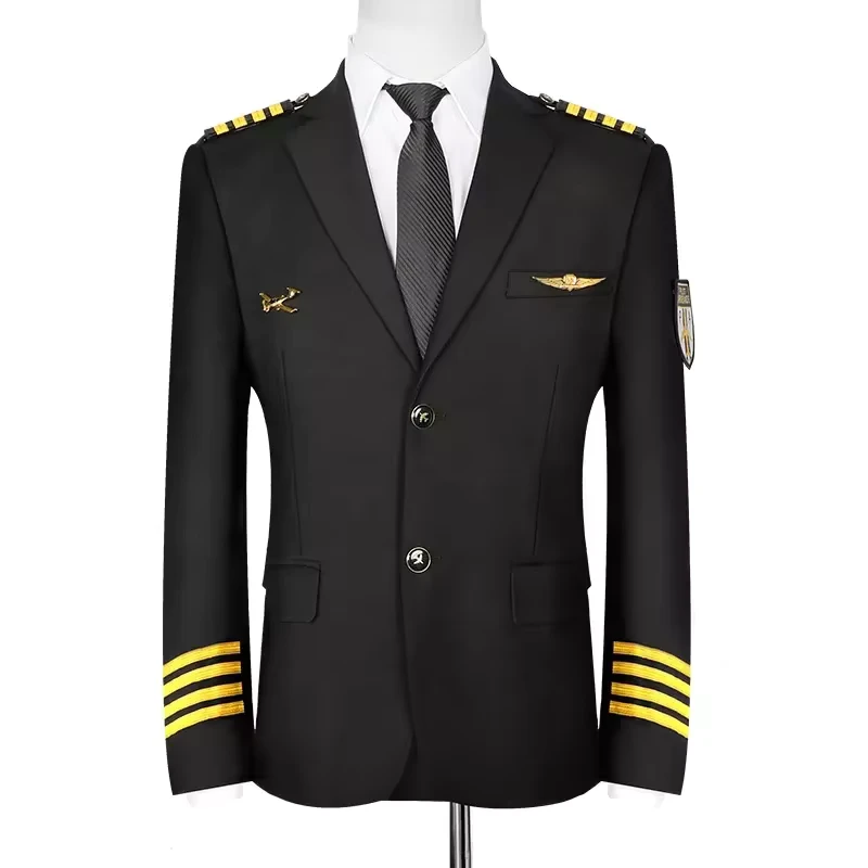 Black and Dark Blue Airline Pilot Uniforms for Men and Women