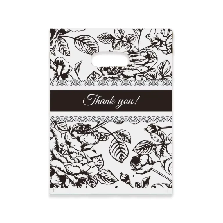 Black-and-White-Floral-Plastic-Thank-You-Bags-Rose-Print-Die-Cut-Handles