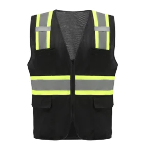 Black and Yellow Reflective Mesh Security Safety Vest with Pockets