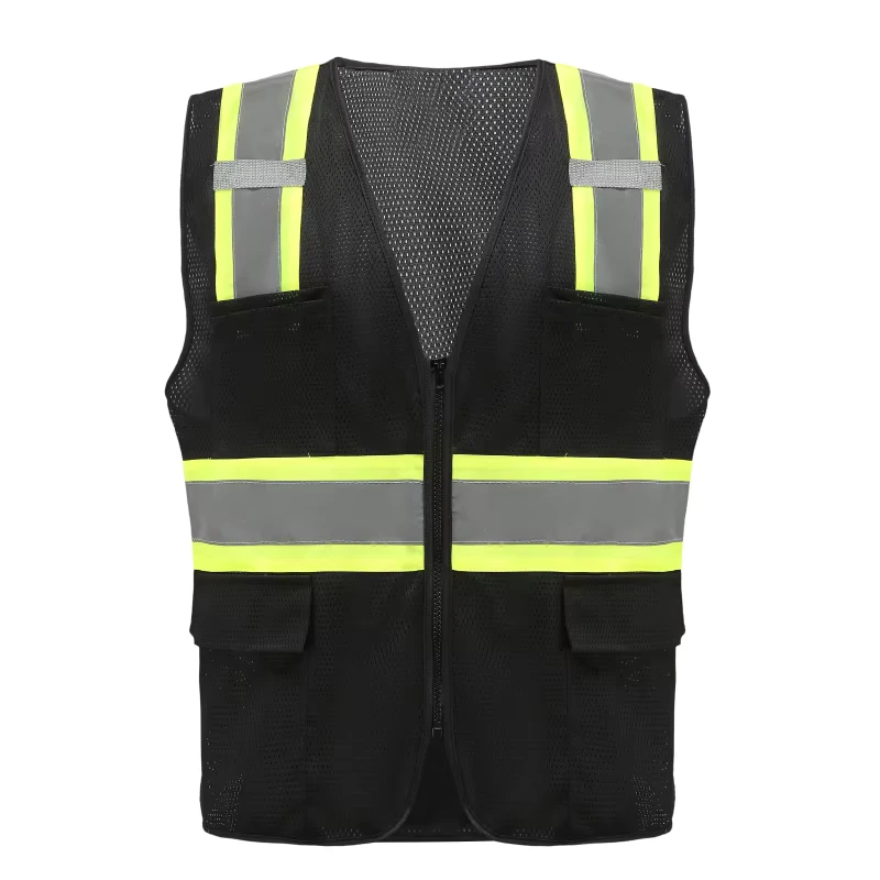 Black and Yellow Reflective Mesh Security Safety Vest with Pockets