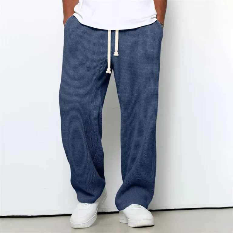 Blank-Waffle-Knit-Pants-Wide-Leg-Baggy-Sweatpants-Custom-Label-Loose-Fit-Straight-Leg-Streetwear-Trousers