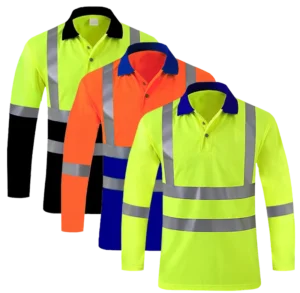 Blue Black Long Sleeve OEM Workwear Quick Dry Hi Vis Safety T Shirt Reflective Work Traffic Construction Reflective Polo Shirts