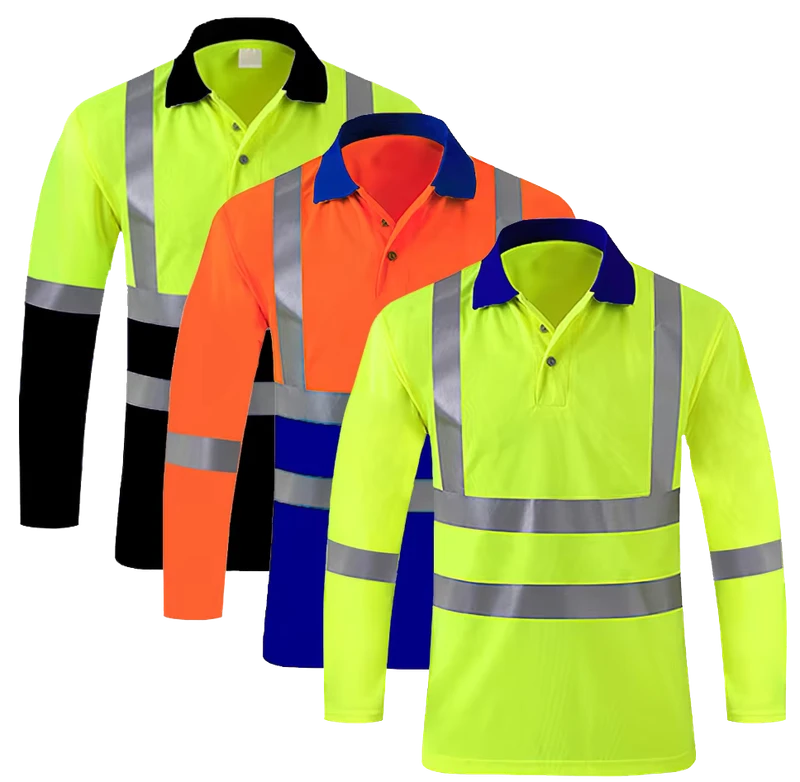 Blue Black Long Sleeve OEM Workwear Quick Dry Hi Vis Safety T Shirt Reflective Work Traffic Construction Reflective Polo Shirts