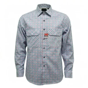 Blue Brown Flame Retardant Waterproof Anti Static FR Cotton Plaid Men’s Work Shirt