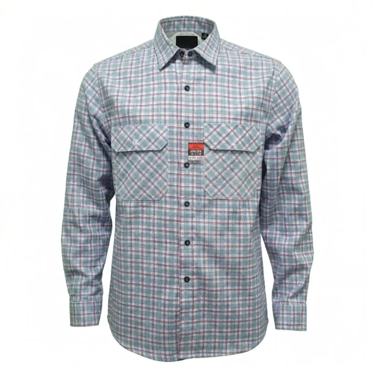 Blue-Brown-Flame-Retardant-Waterproof-Anti-Static-FR-Cotton-Plaid-Mens-Work-Shirt
