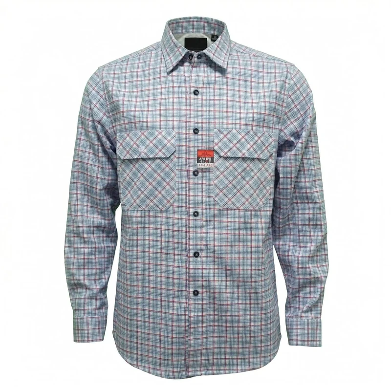 Blue Brown Flame Retardant Waterproof Anti Static FR Cotton Plaid Men's Work Shirt
