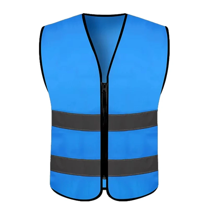 Blue Men's Industrial and Construction Hi-Vis Reflective Safety Vest Without Pockets