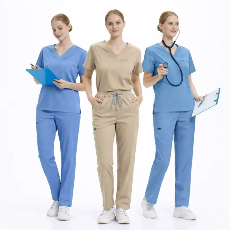 Blue-Unisex-2-Piece-Nurse-Uniform-Short-Sleeve-Top-Jogger-Pants-Spandex-Polyester-Rayon-Scrubs-Supplier
