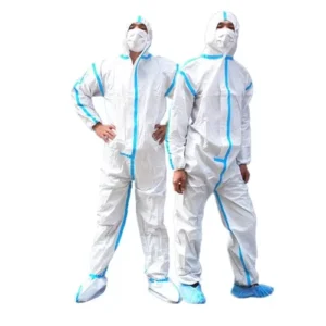 Blue White Adjustable 65gsm With Attached Boots Full Coverage and Ultrasonic Tape SF Disposable Coverall for Splash Protection