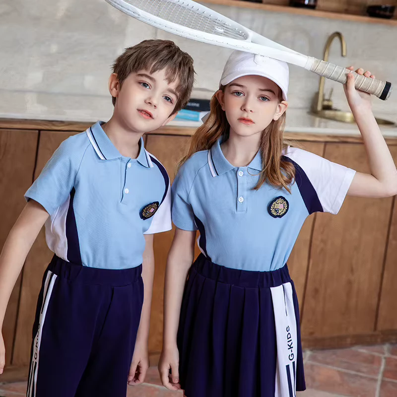Boys and Girls Primary School Three color Patchwork Uniform With Polo Design Sport Simple Student Uniform