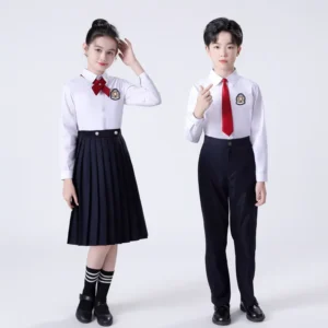 Boys’ and Girls’ School Uniform Set with White Shirt and Black Cotton Pants