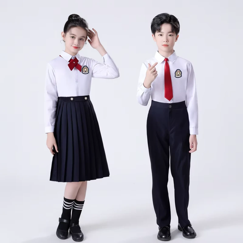 Boys’ and Girls’ School Uniform Set with White Shirt and Black Cotton Pants