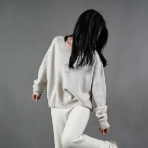 Breathable 100% Cashmere Computer Knitted Pullover Sweater Chinese Style with Irregular Notch Front Logo for Winter