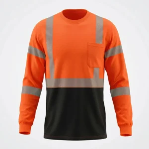 Breathable 130gsm Bird Eye Fabric Safety Shirt Hi Vis Long Sleeve Reflective Workwear Moisture Wicking Construction Tops
