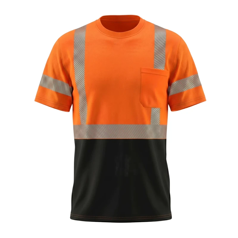 Breathable 130gsm Bird Eye Fabric Safety Shirt Hi Vis Short Sleeve Reflective Workwear Moisture Wicking Construction Clothing
