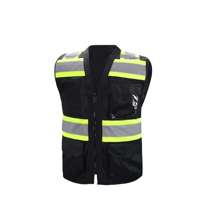 Breathable Black Men's and Women's High Visibility Safety Vest