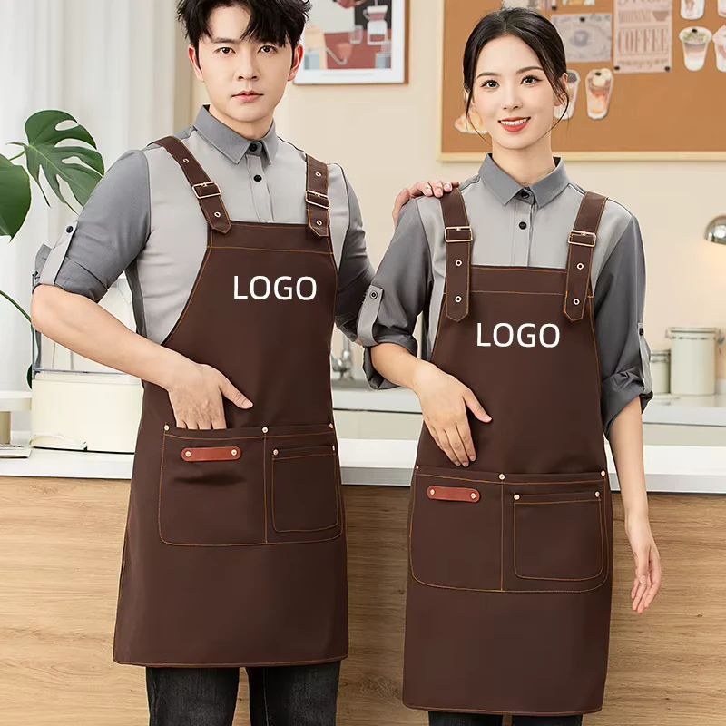 Breathable Canvas Apron with Printed Logo and Waist Design for Waiters