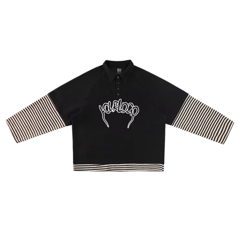Breathable-Cotton-Loose-Fitting-Pullover-Long-Sleeved-Tees-Double-Layer-Sleeve-Striped-Polo-Neck-T-Shirt