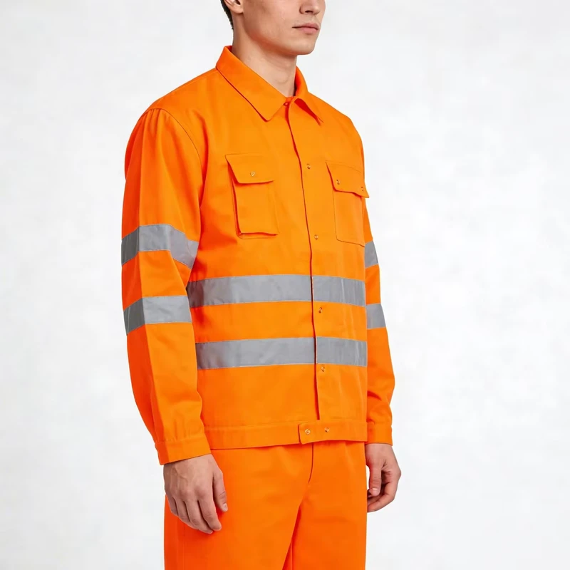 Breathable Cotton Twill Long Sleeve Hi Vis Safety Shirt ANSI Class 3 Reflective Work Top Customized Logo Twin Chest Pockets