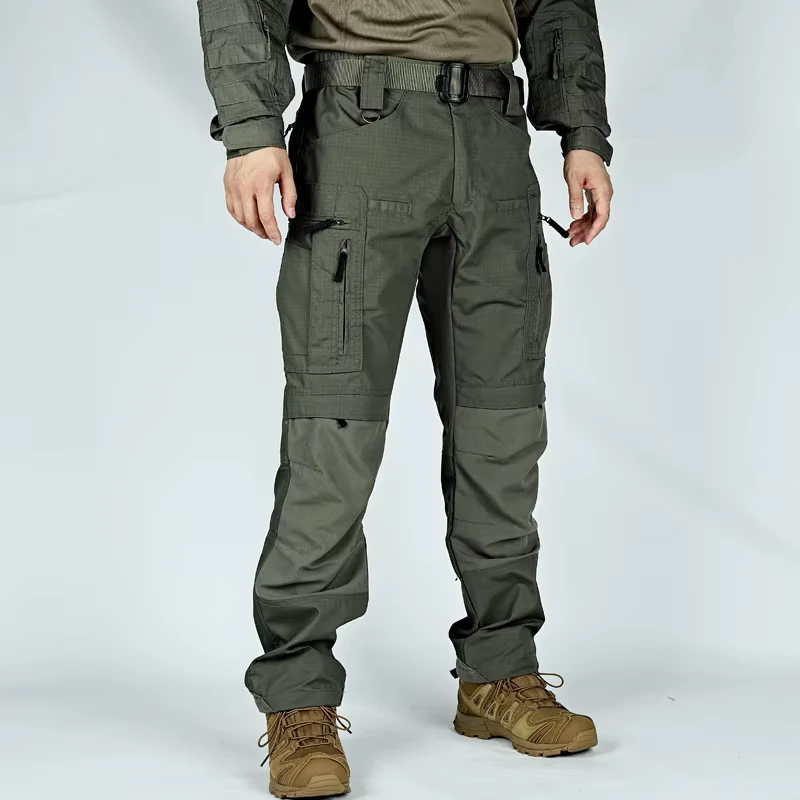 Breathable Elastic-Waist Casual Multipocket Workwear Pants with Knee Pads Hiking Cargo Straight Pants Plus-Size Men's Tactical Pants