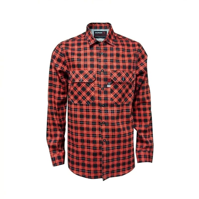 Breathable Flame Resistant Men's Construction Work Shirts Mechanics Long Sleeve Custom Welding FR Cotton Plaid Shirt