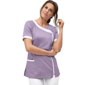 Breathable Flame-Retardant Color-Block Nursing Scrub Tunic with Zipper