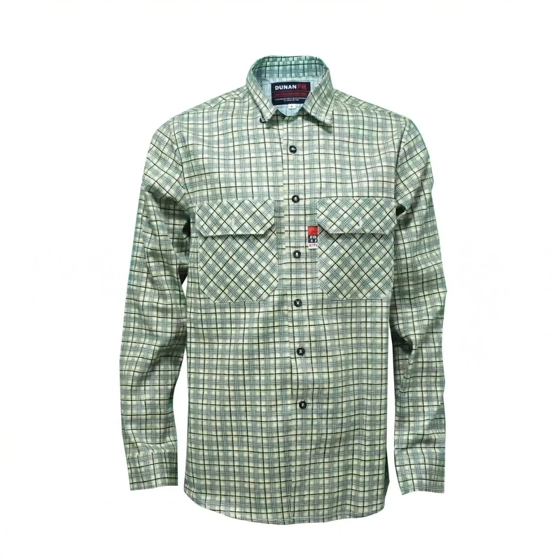 Breathable Fr Long Sleeve Construction Custom Cotton Men Mechanics Men's Men Flame Resistant Button Up Plaid Work Shirt