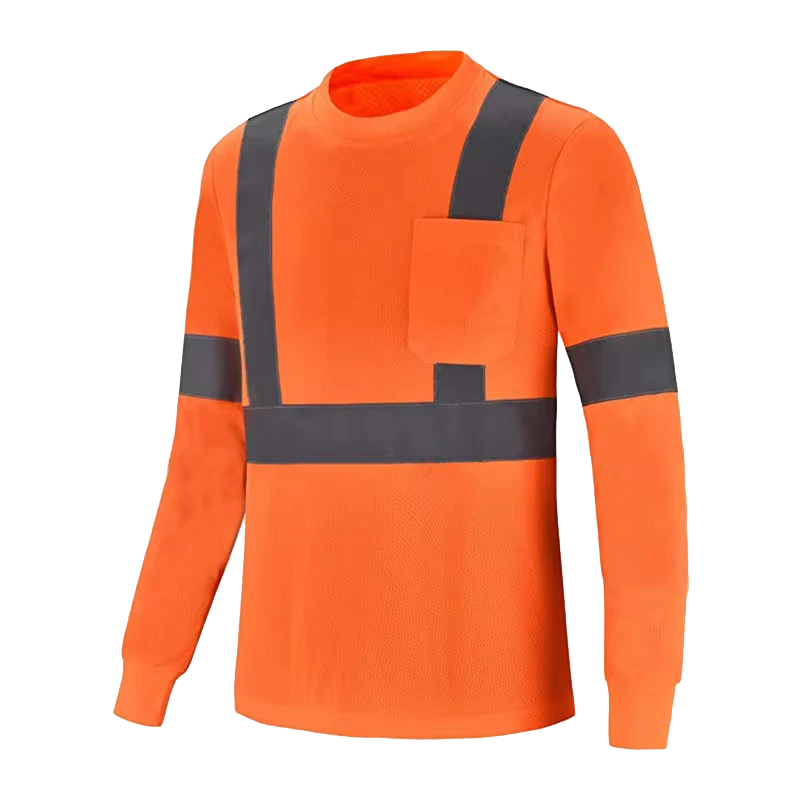 Breathable Hi Vis Long Sleeve T Shirt Reflective Work Reflective Safety Construction TShirts