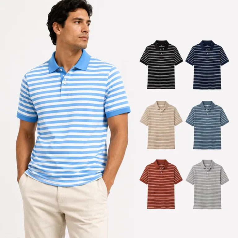 Breathable-Knitted-Fabric-Plus-Size-Mens-Striped-Polo-Shirts-Customizable-Logo