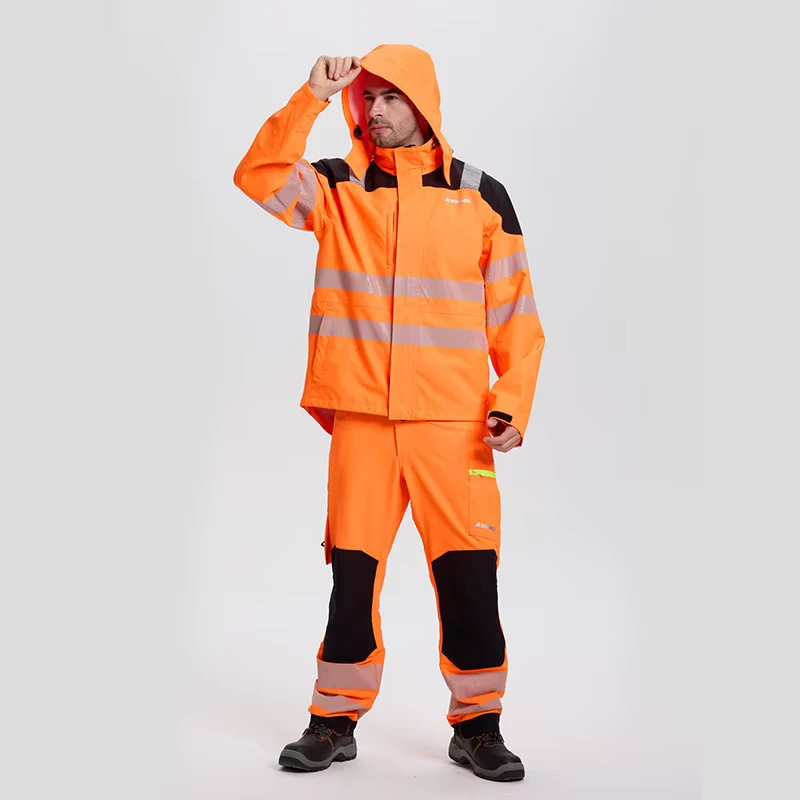Breathable Lightweight Nylon Men's Hi Vis Reflective Waterproof Work Jacket and Pants Uniform with Custom Logo
