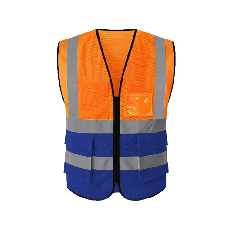 Breathable-Mesh-Multi-Pocket-High-Visibility-ANSI-Class-2-Waterproof-Safety-Vest-with-Two-Tone-Color-Block