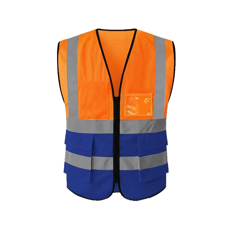 Breathable Mesh Multi-Pocket High Visibility ANSI Class 2 Waterproof Safety Vest with Two-Tone Color Block