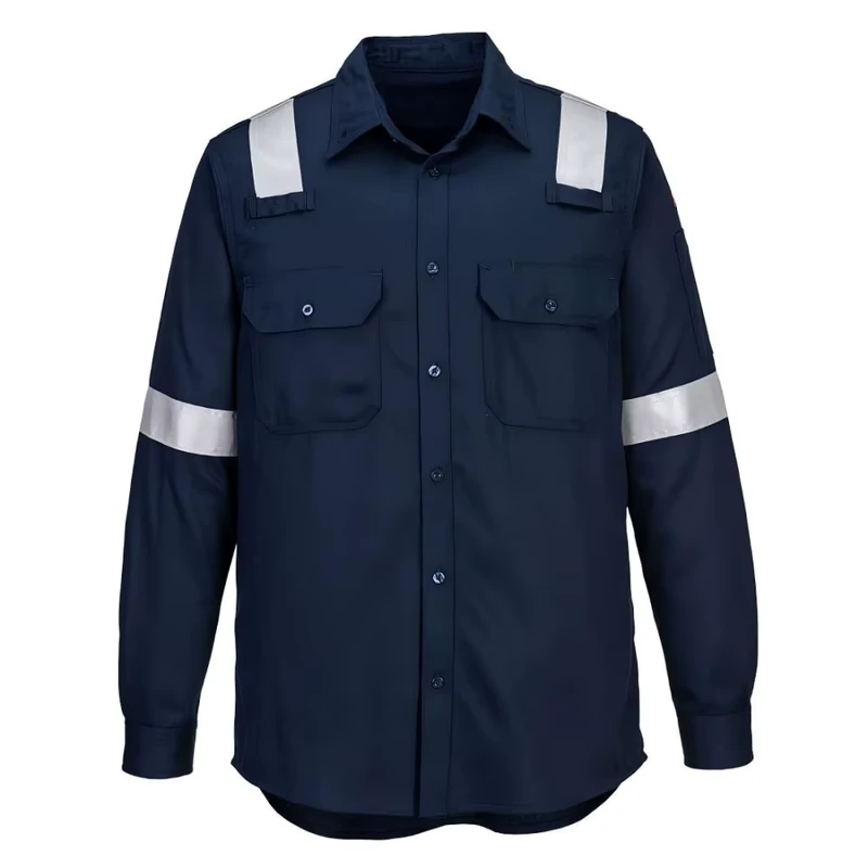 Breathable NFPA 2112 NFPA 70E FR Casual 100% Cotton Pocket Construction Welding Light Weight Safety Protective ODM Work Shirt