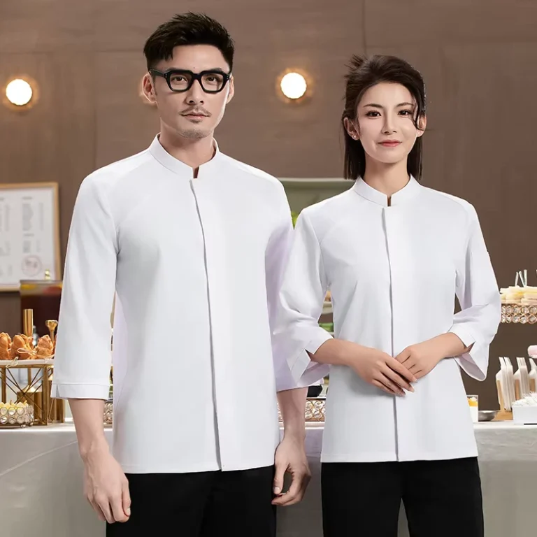 Breathable-OEM-Long-Sleeve-Unisex-Chef-Shirt-Kitchen-Uniform-Button-Closure