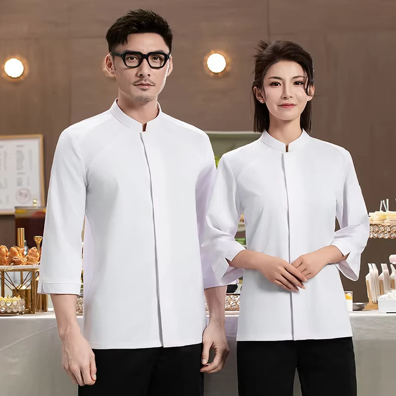 Breathable OEM Long Sleeve Unisex Chef Shirt Kitchen Uniform Button Closure