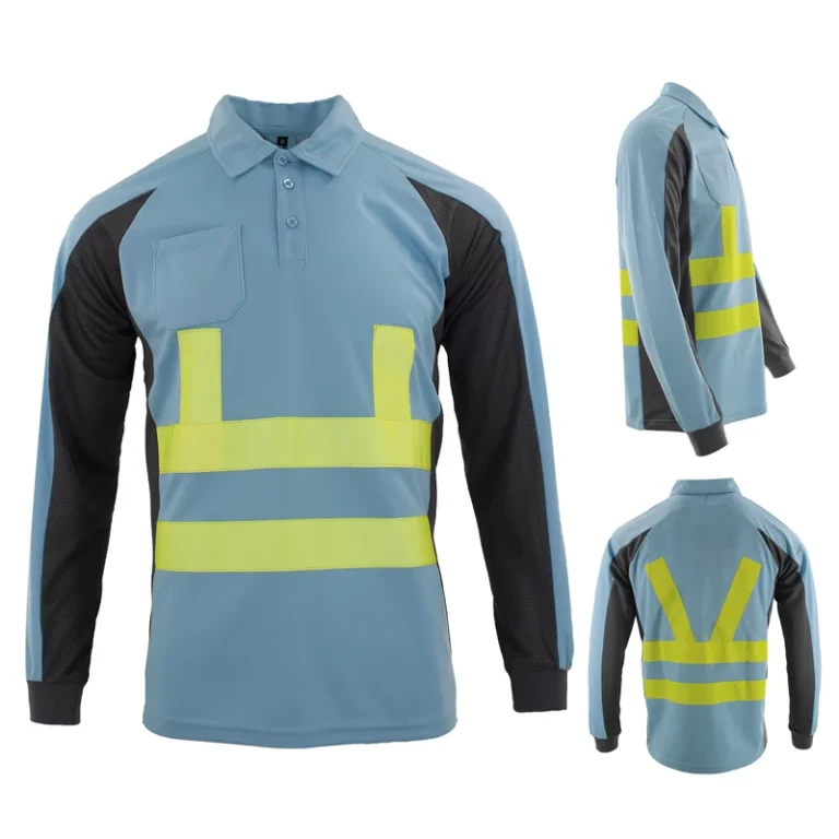 Breathable-Pique-Knit-Fabric-Security-Reflective-Polo-High-Visibility-Hi-Vis-Work-Safety-T-Shirt-Long-Sleeve-Shirts
