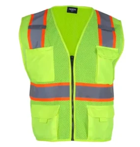 Breathable Polyester Hi Vis Mesh Reflective Safety Vest with Pockets for Construction and Road Work