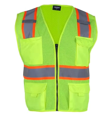 Breathable Polyester Hi Vis Mesh Reflective Safety Vest with Pockets for Construction and Road Work