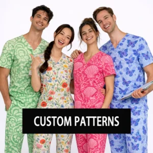 Breathable Printed Cotton Spandex Unisex Scrub Top for Doctors and Nurses